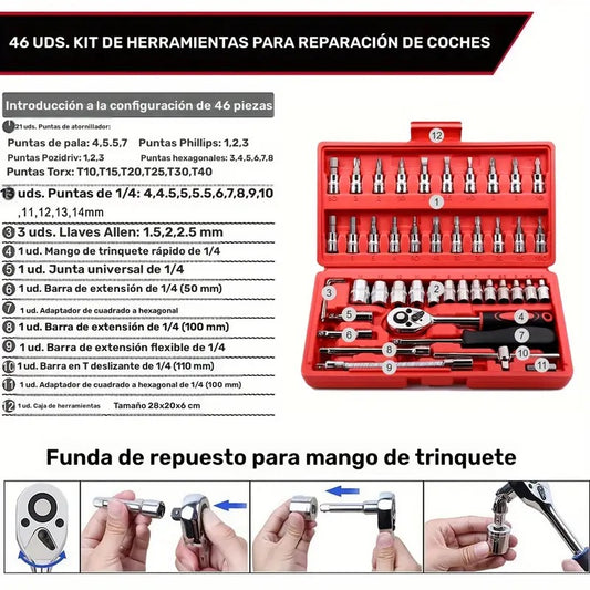46 Pzs Kit de Herramientas + PROMOCIÓN 50% Y ENVÍO GRATIS
